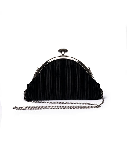 Borsa pochette tessuto in velluto plissettato nero