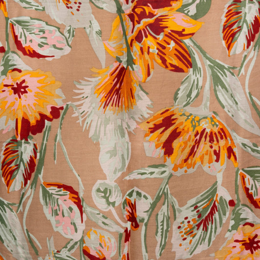 Sciarpa con stampa floreale fondo tinta beige