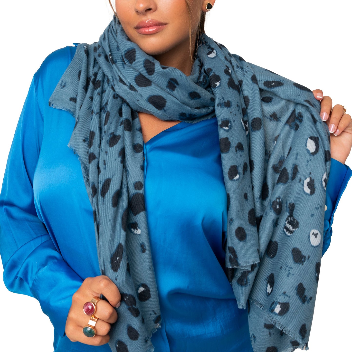 Sciarpa in lana blu denim maculato