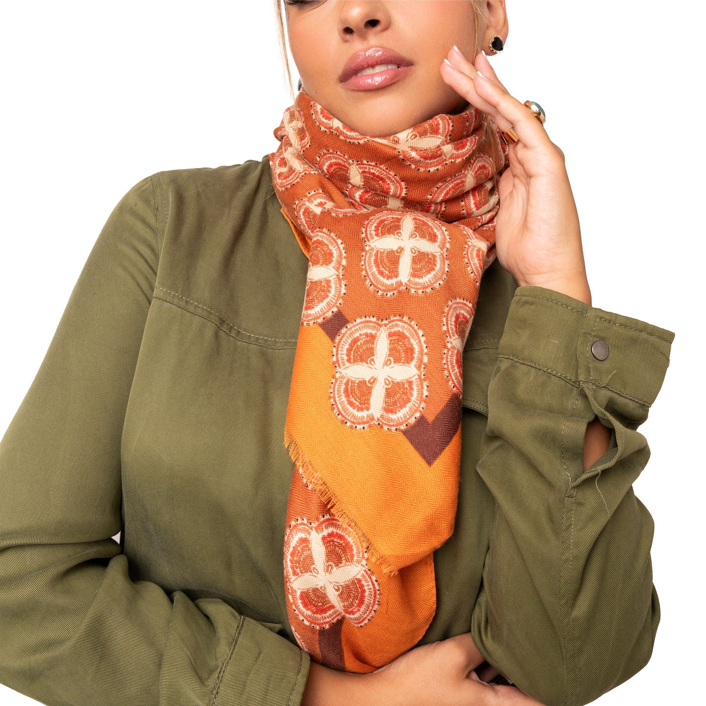 Sciarpa a stampe geometriche tono arancio