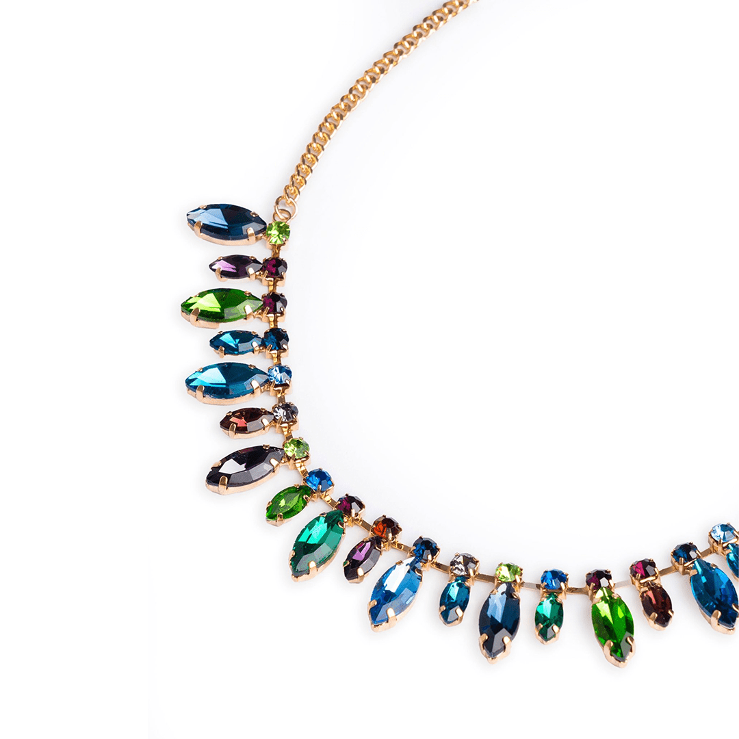 Collana girocollo a catena con pietre in vetro a forma di foglia multicolore - Mya Accessories