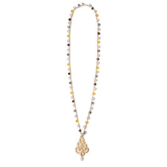 Collana lunga con microcristalli giallo e beige con pendente - Mya Accessories