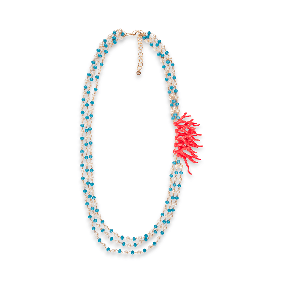 Collana Corallo multilinea perle bianche - Mya Accessories