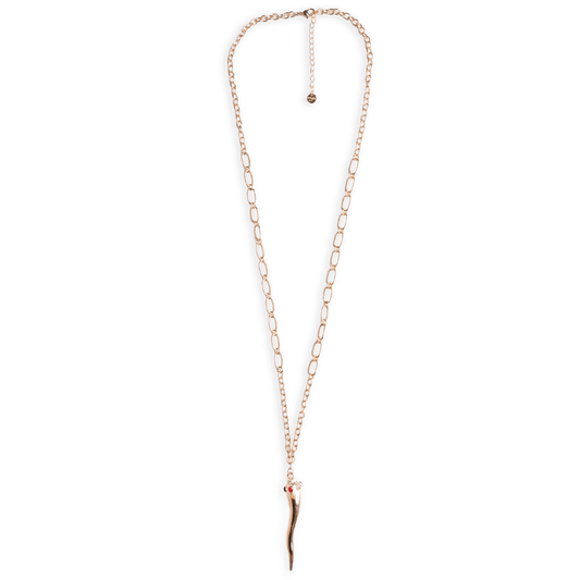 Collana lunga a catena con pendente a forma di corno con strass in vetro multicolore - Mya Accessories