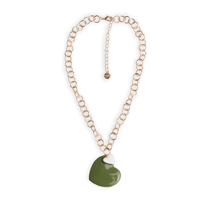 Collana girocollo a catena con pendente doppio cuore smaltato bianco e verde - Mya Accessories