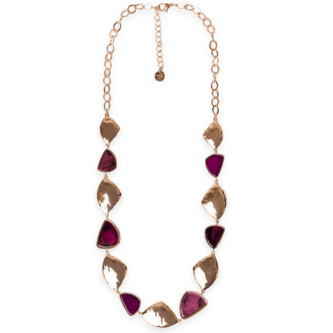 Collana lunga in metallo a catena con inserti triangolari in acrilico viola - Mya Accessories