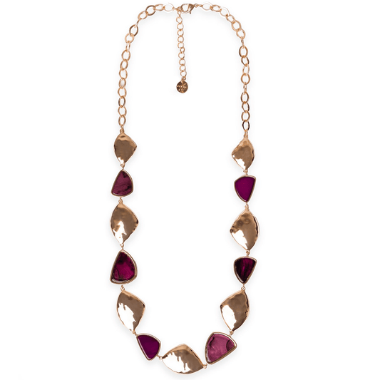 Collana lunga in metallo a catena con inserti triangolari in acrilico viola - Mya Accessories