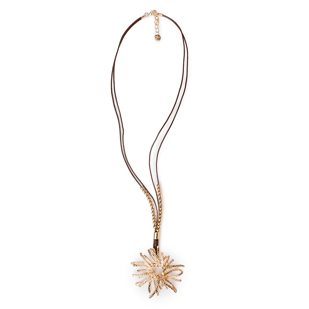 Collana lunga con laccio in cuioio, pendente a fiocco di neve - Mya Accessories