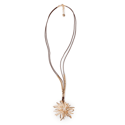 Collana lunga con laccio in cuioio, pendente a fiocco di neve - Mya Accessories