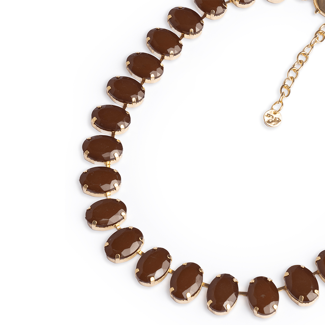 Collana girocollo con pietre ovali in resina marrone - Mya Accessories