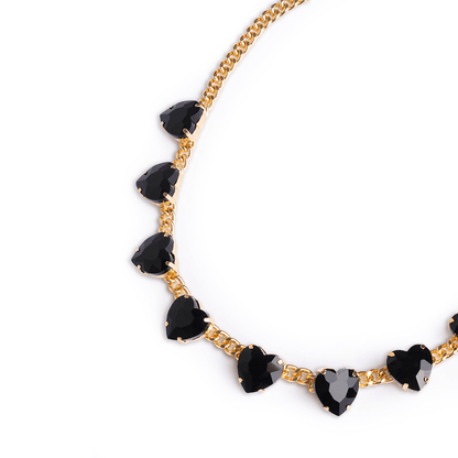 Collana girocollo a catena con pietre a forma di cuore in vetro nero - Mya Accessories