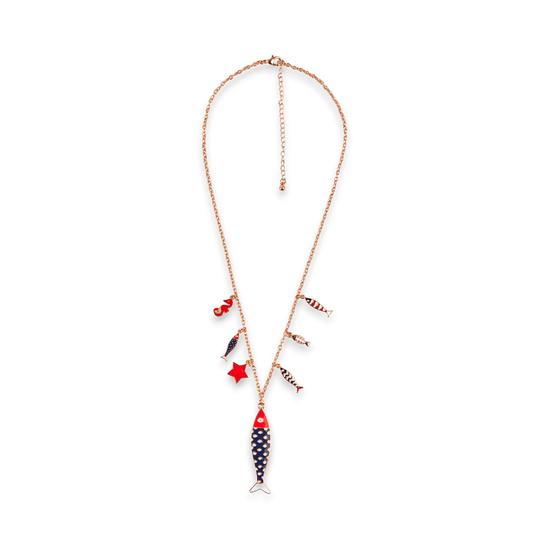 Collana charms pesce in Metallo color Oro - Blu e Rosso - Mya Accessories