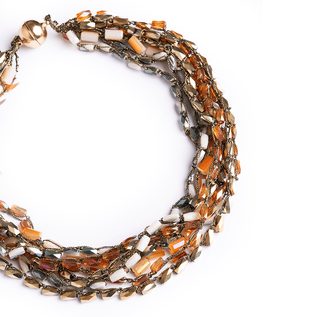 Collana girocollo torciglione con pietre in vetro nuances beige ed arancio - Mya Accessories