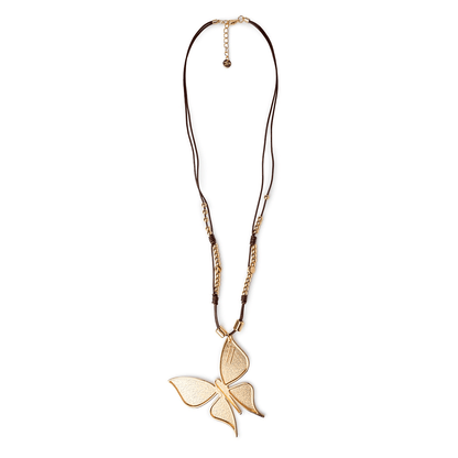 Collana lunga con laccio in cuoio con pendente a farfalla - Mya Accessories
