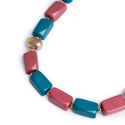 Collana girocollo in resina ed acrilico petrolio e rosa - Mya Accessories