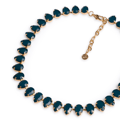 Collana girocollo in metallo con pietre a goccia in resina verde petrolio - Mya Accessories