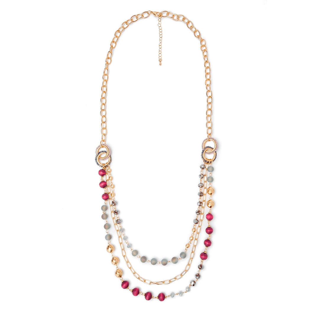 Collana multilinee lunga con pietre in resina viola - Mya Accessories