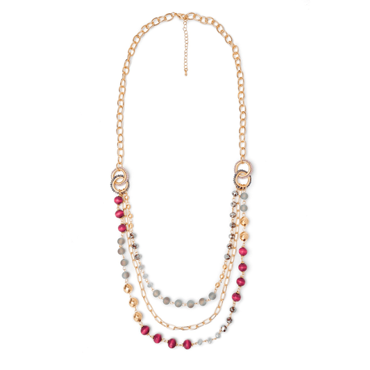 Collana multilinee lunga con pietre in resina viola - Mya Accessories