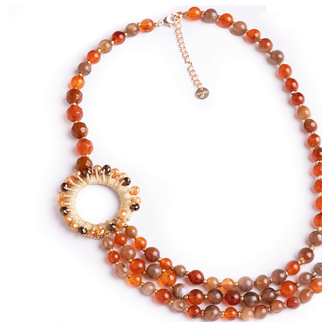 Collana multilinee con sfere in acrilico arancio - Mya Accessories