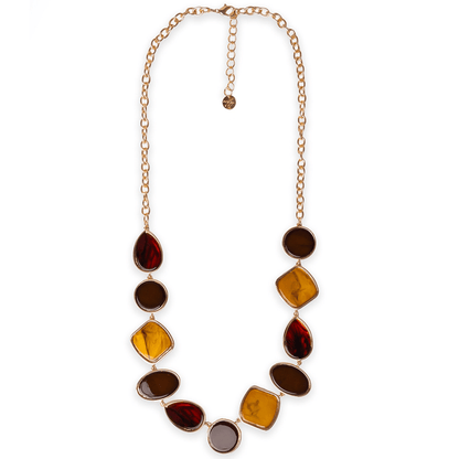 Collana lunga a catena con inserti geometrici in acrilico multi bronzo - Mya Accessories