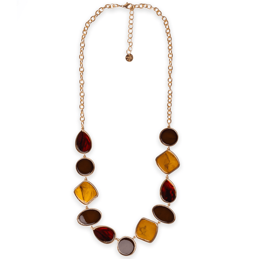 Collana lunga a catena con inserti geometrici in acrilico multi bronzo - Mya Accessories
