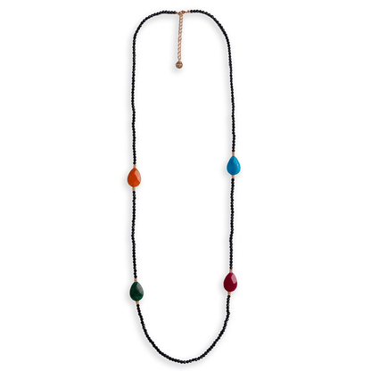 Collana lunga con microcristalli nero e pietre multicolore - Mya Accessories
