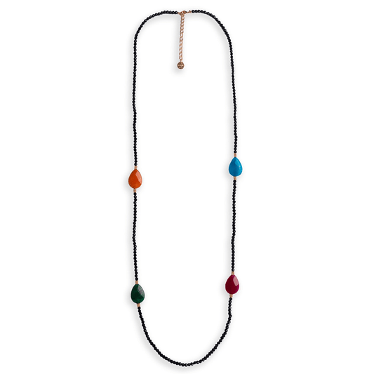Collana lunga con microcristalli nero e pietre multicolore - Mya Accessories
