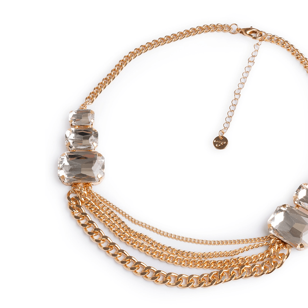Collana girocollo con multi catene in metallo con inserti in vetro crystal - Mya Accessories