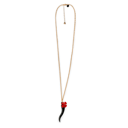 Collana lunga con pendente a corno smaltato nero - Mya Accessories
