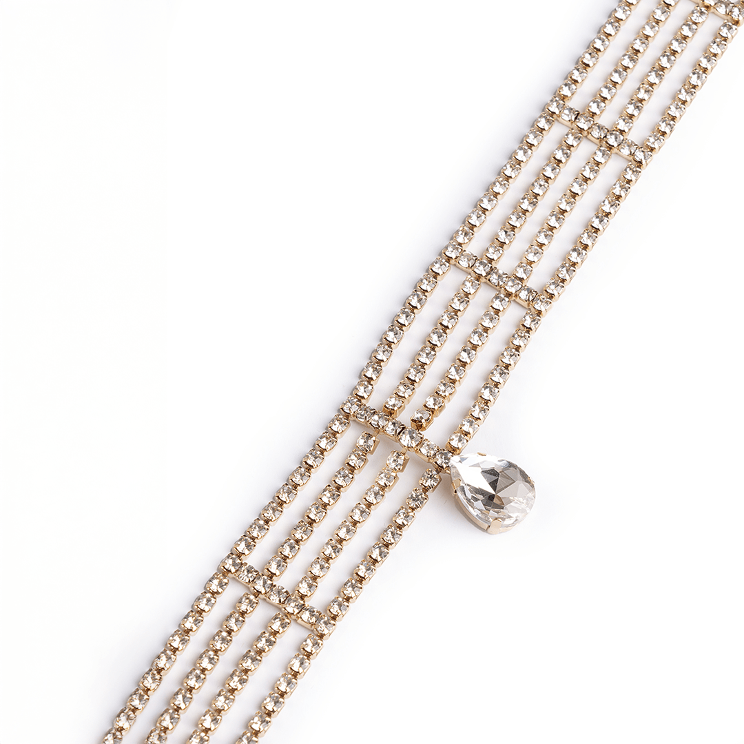 Collana girocollo fili strass vetro crystal pendente a goccia - Mya Accessories