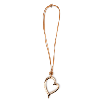 Collana lunga con laccio in cuoio beige con cuore - Mya Accessories