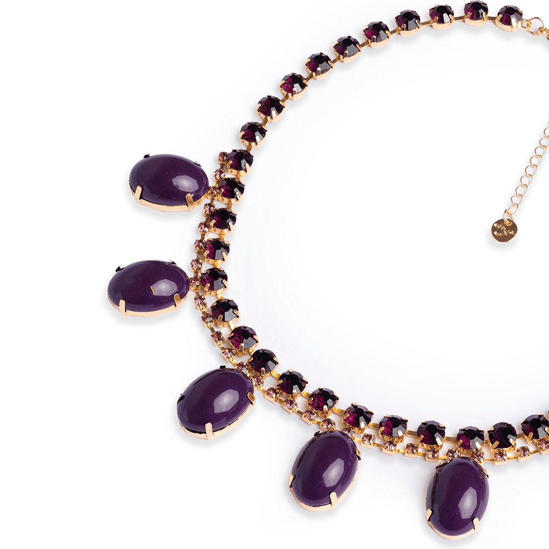 Collana girocollo in metallo con pietre in vetro e resina viola - Mya Accessories