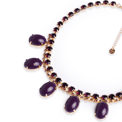 Collana girocollo in metallo con pietre in vetro e resina viola - Mya Accessories