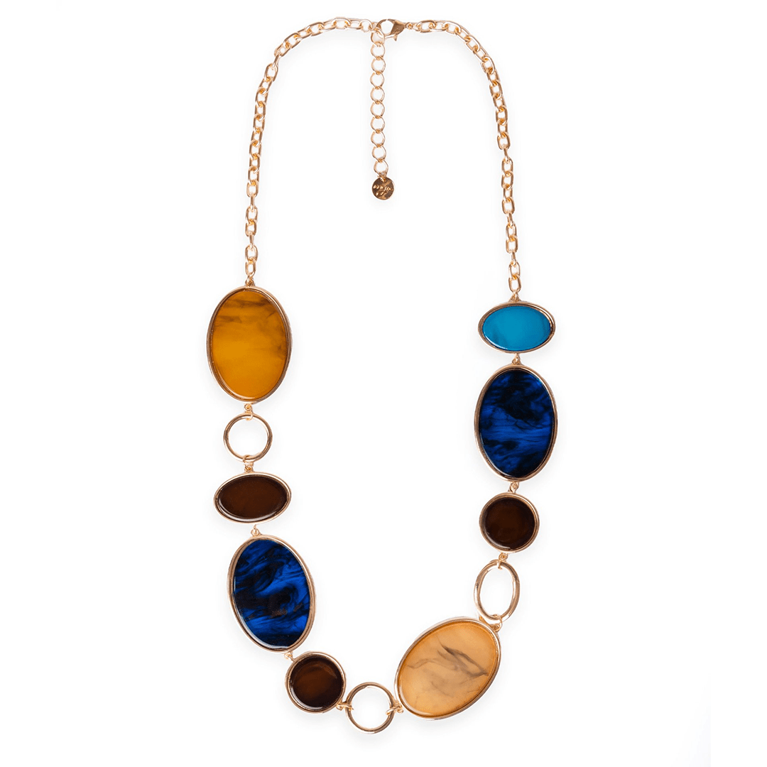 Collana lunga a catena con inserti ovali in acrilico multicolore - Mya Accessories