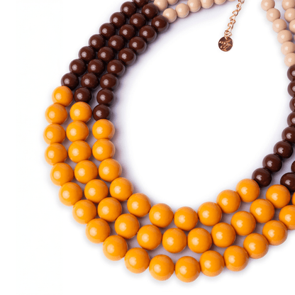Collana girocollo multilinee con sfere in acrilico tono marrone - Mya Accessories
