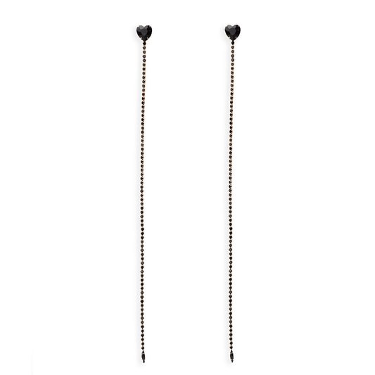 Orecchini lunghi a filo di strass con pietra a cuoricino in vetro neri - Mya Accessories
