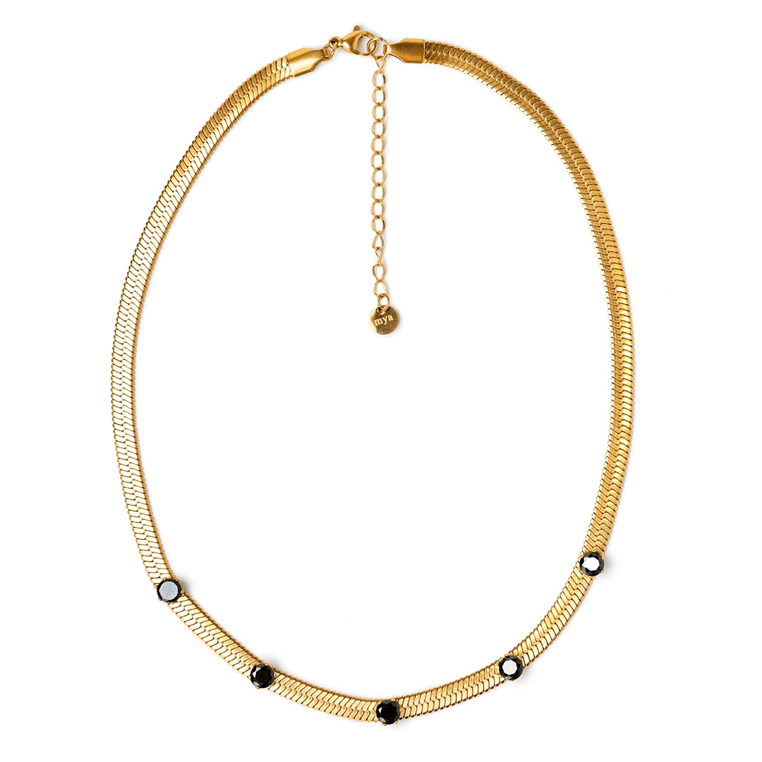 Girocollo snake piatto con strass neri - Mya Accessories