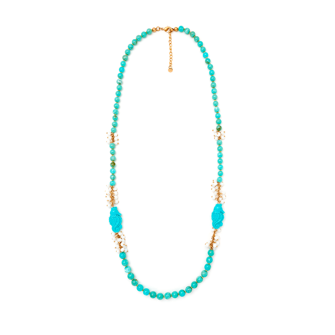 Collana lunga con cavallo marino turchese - Mya Accessories