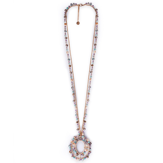 Collana lunga in tessuto con pendente, ricoperto di microcristalli in vetro multicolore - Mya Accessories