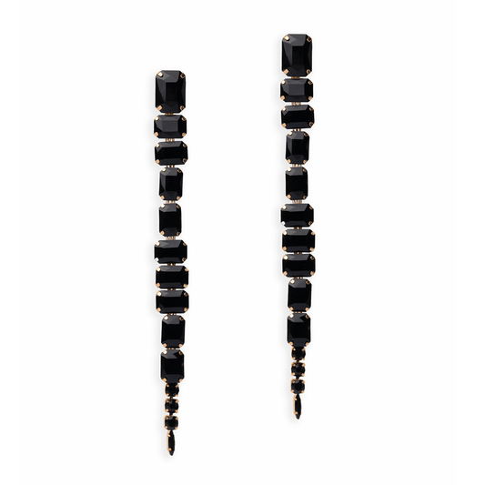 Orecchini lunghi pendenti con pietre in vetro irregolari neri - Mya Accessories