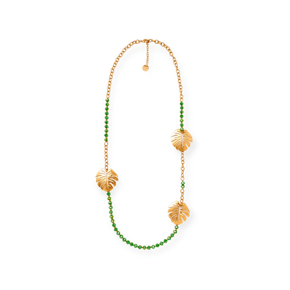 Collana lunga con foglie in metallo e microcristalli verdi - Mya Accessories