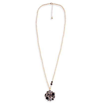 Collana lunga a catena con pendente a fiore in vetro multi nero - Mya Accessories