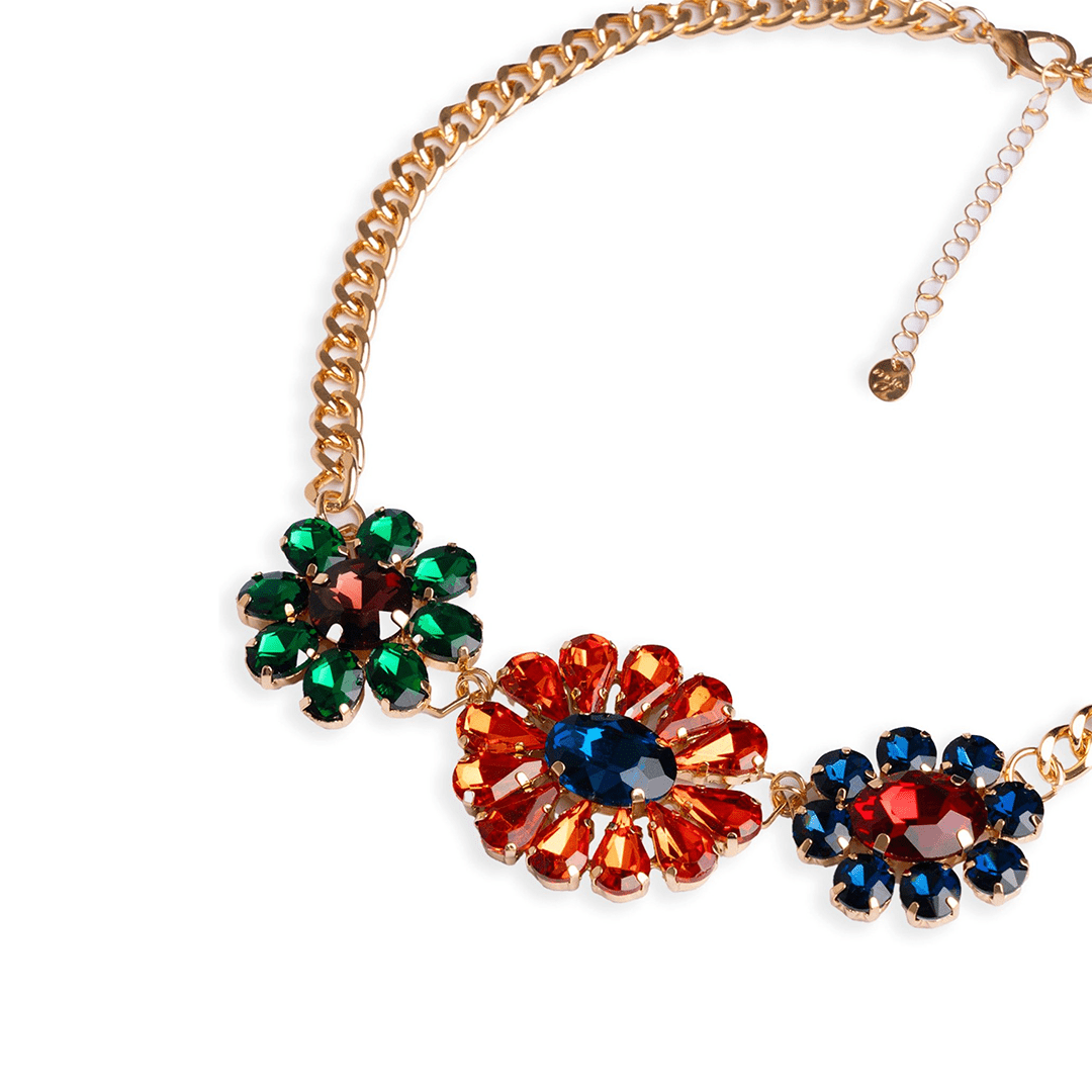 Collana girocollo a catena con tre charms a fiori in vetro multicolore - Mya Accessories