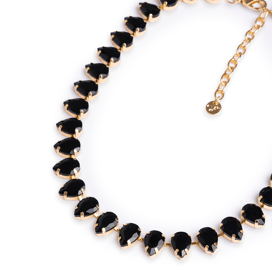 Collana girocollo in metallo con pietre a goccia in resina nere - Mya Accessories