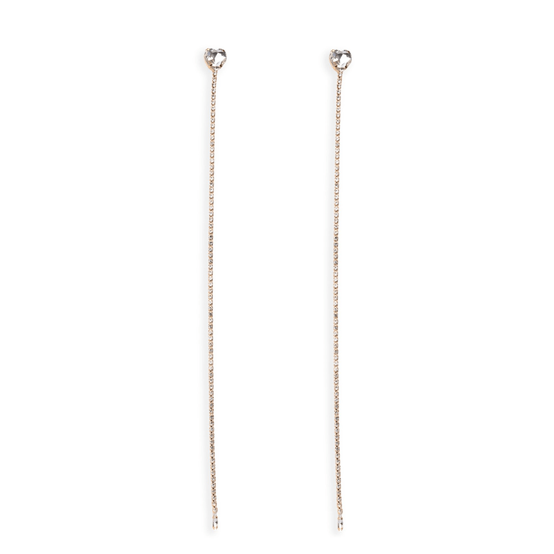 Orecchini lunghi a filo di strass con pietra a cuoricino in vetro crystal - Mya Accessories