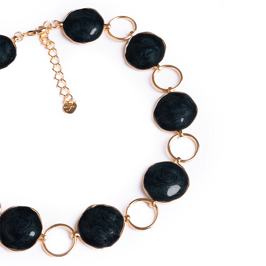 Collana girocollo in metallo con cerchi marmorizzati grigio scuro - Mya Accessories