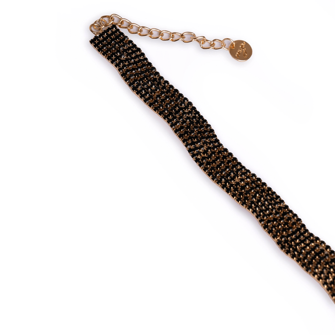 Collana girocollo a fascia con strass neri - Mya Accessories