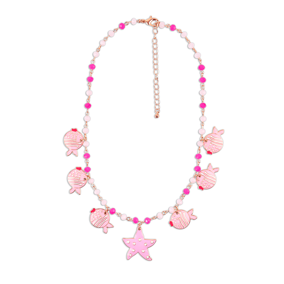 Collana vetro charms pesce in Metallo color Oro - Rosa e Bianco - Mya Accessories