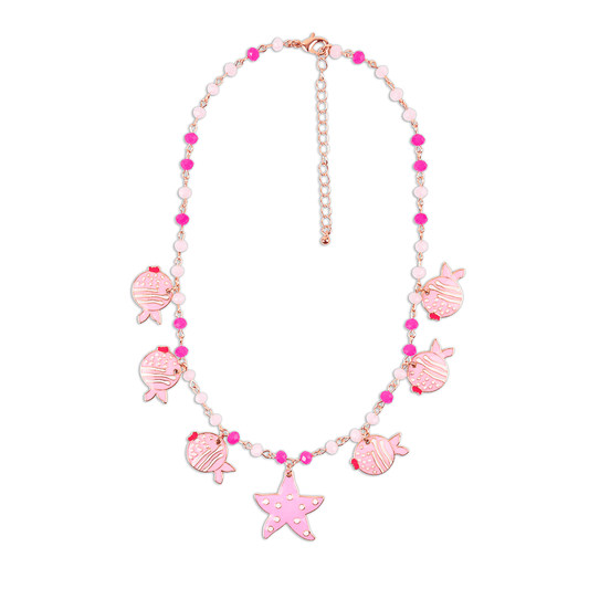 Collana vetro charms pesce in Metallo color Oro - Rosa e Bianco - Mya Accessories