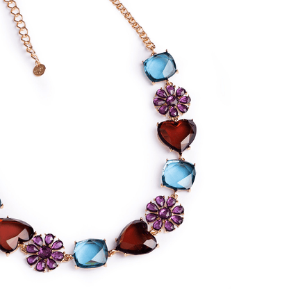 Collana girocollo con parti in acrilico trasparente blu, lilla e marrone - Mya Accessories